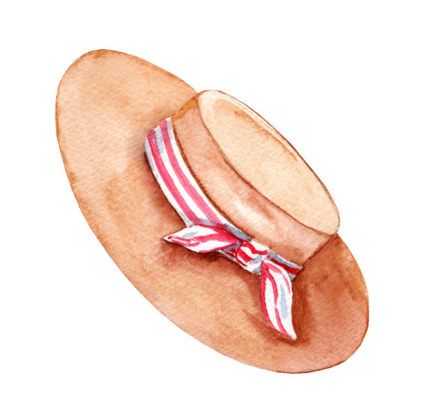 水彩插图。复古的草帽图片下载