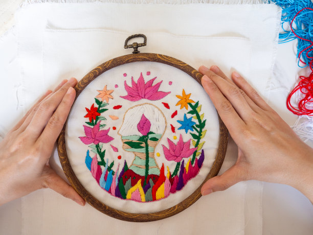 手工刺绣工艺爱好人脑大脑心灵健康精神莲花精神艺术治疗自觉感觉鼓舞愈合脉轮身体插图设计图案纺织工艺品精选重点图片下载