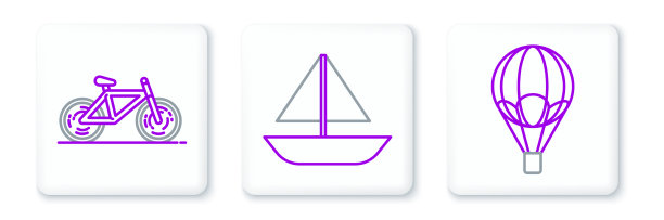 设热气球、自行车和游艇线图片下载