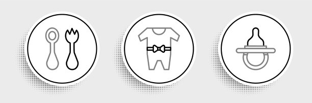 设置线婴儿奶嘴、奶嘴、餐具和叉子图片下载