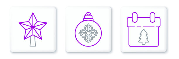 设置线日历圣诞明星和球图标图片下载