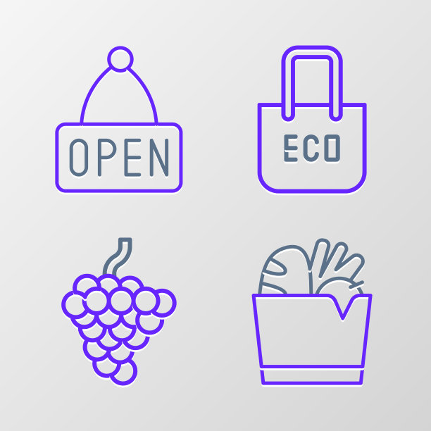 设置行购物袋和食品葡萄水果用图片下载