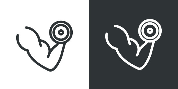 肌肉手与重量。运动肌肉手臂举哑铃符号。健身标志的移动概念和网页设计。矢量图形。图片下载