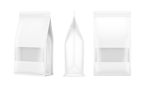 超逼真的折边包装袋模型。三面视图。图片下载