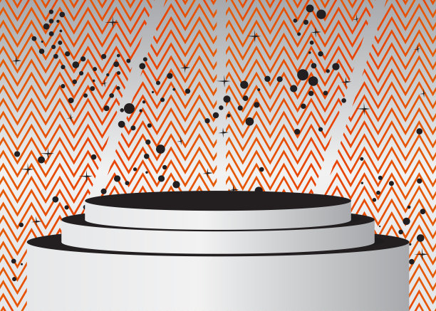 黑色，橙色和白色的舞台展示，最小的抽象模型产品展示。几何形式，空景与柱体基座裙台。图片下载