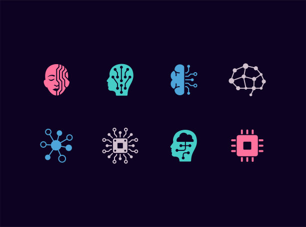 AI，人工智能矢量图标集。半机械人，机器人技术，神经网络图标。图片下载