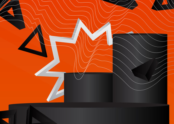 黑色，橙色和白色的舞台展示，最小的抽象模型产品展示。几何形式，空景与柱体基座裙台。图片下载