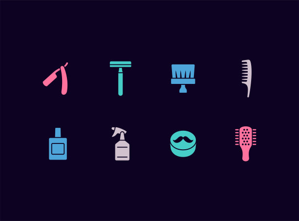 理发店矢量图标集图片下载