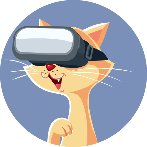戴着VR眼镜的有趣猫咪矢量吉祥物图片下载