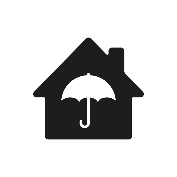 黑色的房子与伞图标孤立在黄色背景。房地产保险符号。保护、安全、保障、保护、防御的理念。长影式。向量图片下载