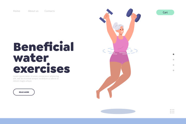 有益的水运动概念登陆页面设计模板与老妇人做有氧运动图片下载