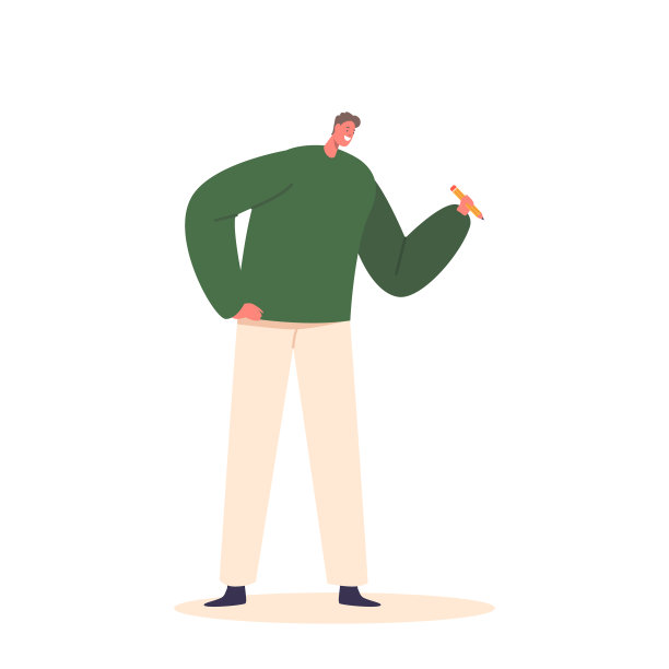 手握铅笔的男人，白色背景矢量插画图片下载