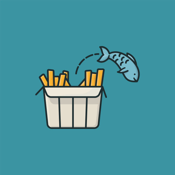 鱼跳出芯片盒矢量插图图片下载