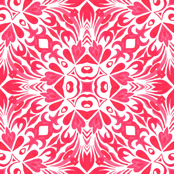 抽象的粉红色、品红和白色大奖章瓷砖无缝的装饰图案。用于织物和墙纸的水彩瓷砖图片下载