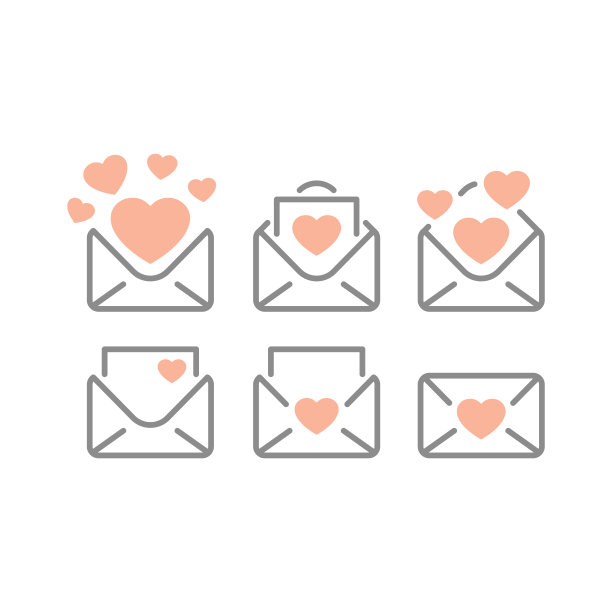 情书与心形线条矢量图标集图片下载