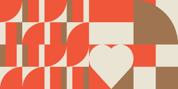浪漫的矢量抽象几何背景与心形，圆形，矩形和方形的复古斯堪的纳维亚风格。柔和的颜色简单的形状图形图案。抽象马赛克艺术品。图片下载