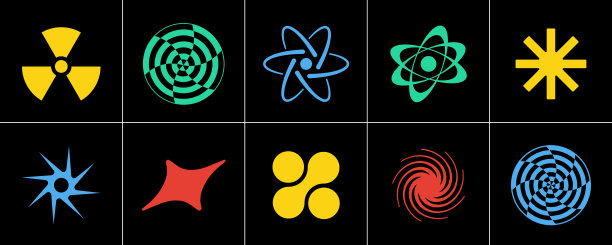 集合了几个千年虫的抽象形状和彩色物体，符号，星星，矢量设计图形复古元素。图片下载