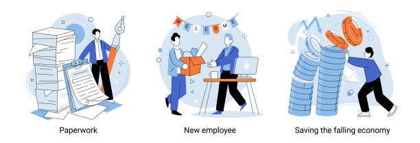 处理文件，挽救经济下滑。商人处理文书工作和雇佣问题图片下载