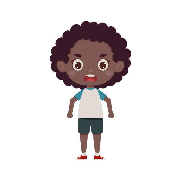 可爱的卡通小愤怒的非洲女孩。小女生的性格。矢量图图片下载