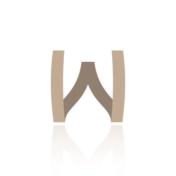字母W标志设计与光滑的反射矢量图标说明。优雅的最小字母符号。图片下载