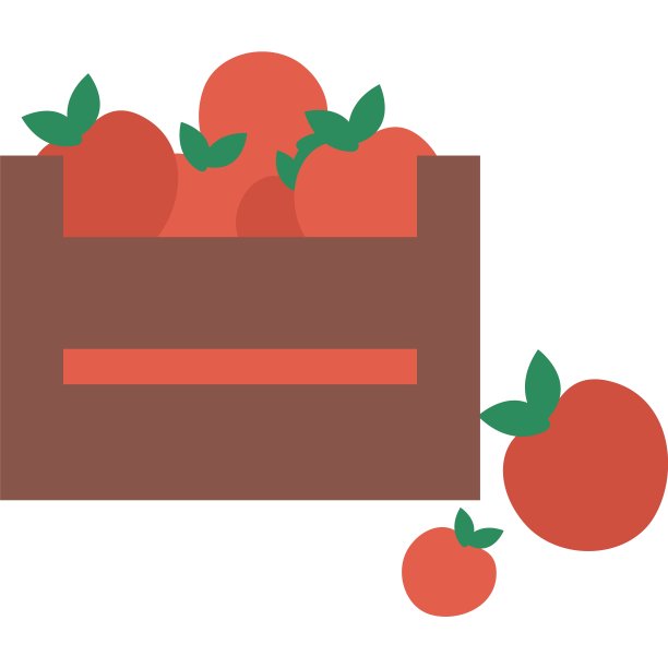 木板条箱与成堆的红色成熟的苹果水果矢量图标图片下载