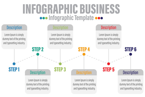 6步现代时间表图表日历与选项标题，演示向量信息图。信息图表模板的业务。图片下载
