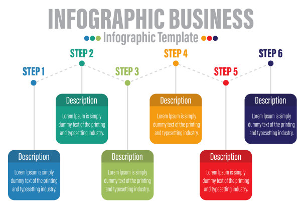 6步现代时间表图表日历与选项标题，演示向量信息图。信息图表模板的业务。图片下载
