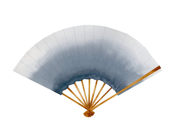 水彩插图一个灰色的打开纸扇与木制的面保护和辐条。元素孤立在白色背景上。图片下载