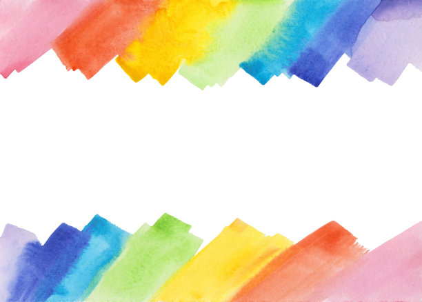 明亮的彩虹色水彩笔触框架孤立的白色图片下载