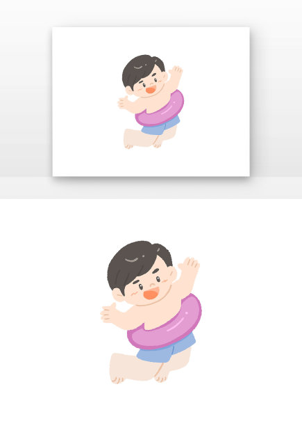 原创手绘带着游泳圈游泳的人元素图片下载