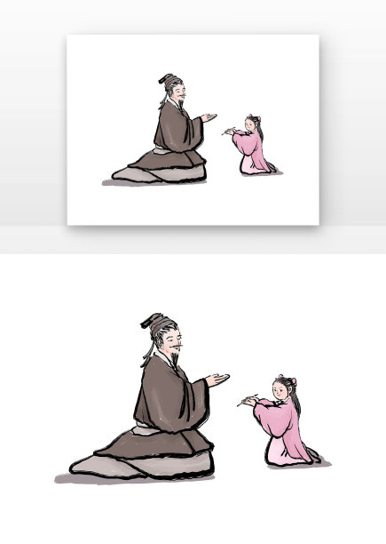 原创手绘水墨女子拜师元素图片下载