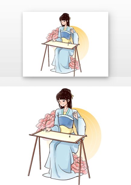 中国风女孩刺绣图片下载