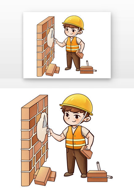 卡通工人砌墙图片下载