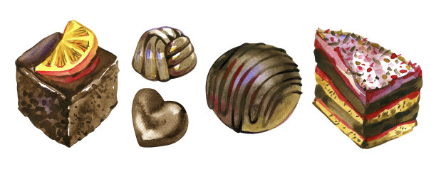 水彩巧克力甜点元素剪贴艺术插图甜隔离在白色背景图片下载