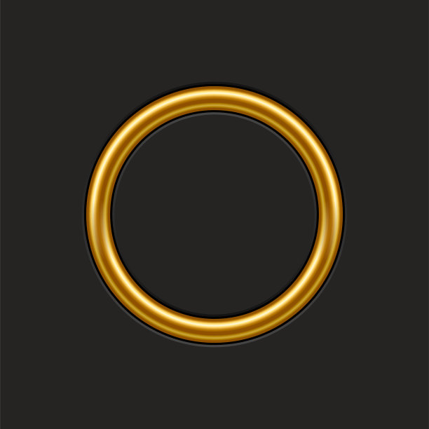 黑色背景上的图片的金色圆形框架。图画、绘画、卡片或照片的空白空间。三维现实圆管模板矢量插图。简单的金色物体模型图片下载