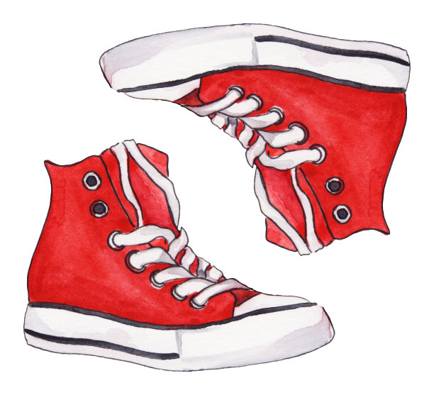 水彩红色运动鞋对鞋子孤立的艺术集图片下载