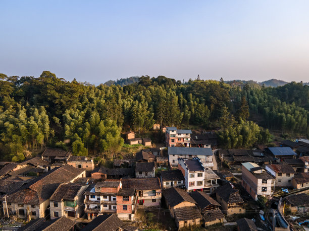 房子在清晨的小乡村图片下载