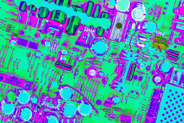彩色紫绿电子印刷电路板细节程式化超现实艺术表现图片下载