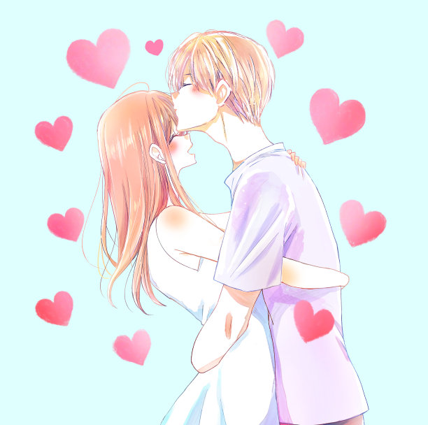 男人和女人在额头上拥抱亲吻图片下载