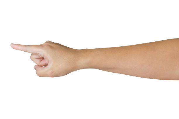 男人的手触摸或指向白色背景上孤立的东西图片下载