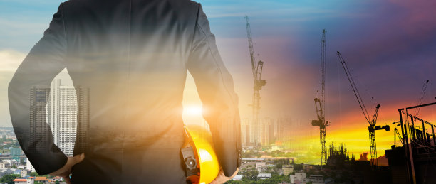 双曝光未来建筑工程项目的概念向平面设计合作伙伴开放图片下载