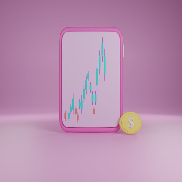 3D交易图在紫色背景的智能手机上在线赚钱。图标3d渲染图图片下载