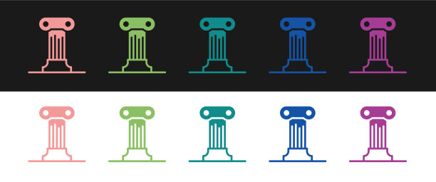 设置法律支柱图标孤立的黑色和白色图片下载