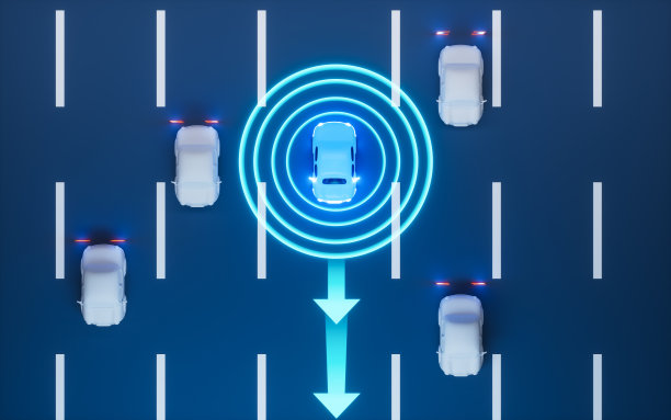 自动驾驶汽车在高速公路上行驶，自动驾驶仪和传感系统，3d渲染。图片下载