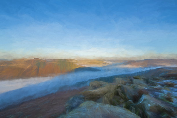 数字油画班福德边缘日出云逆温在峰区，英国。图片下载