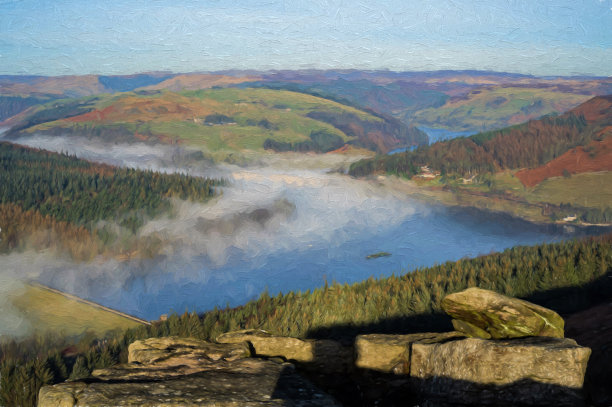 数字油画班福德边缘日出云逆温在峰区，英国。图片下载