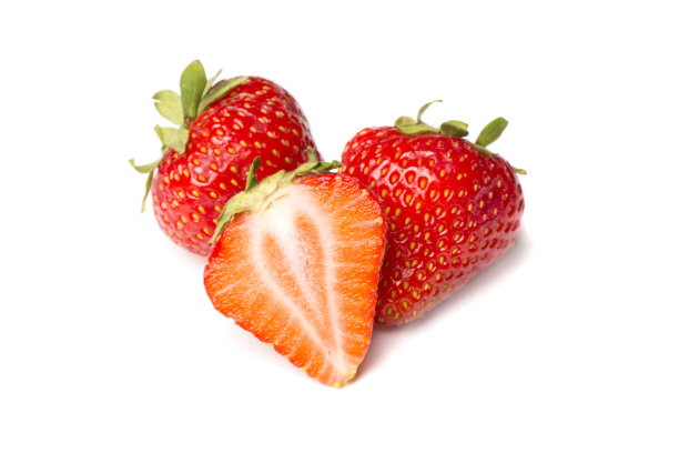 白色上孤立的草莓，俯视图图片下载