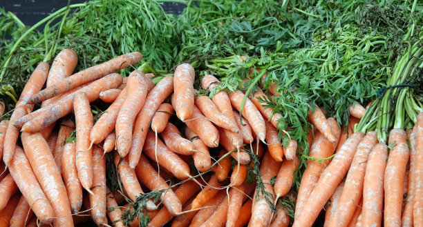 食品市场上出售的新鲜胡萝卜。图片下载