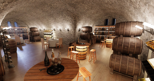 逼真的3D渲染酒庄餐厅图片下载