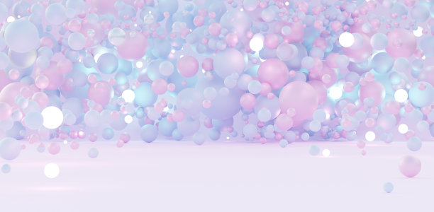 创意温柔的时尚背景飞行球体形状在柔和的调色板纹理背景场景柔和的彩色球，浅色珠子粉红色和蓝色的3d插图图片下载